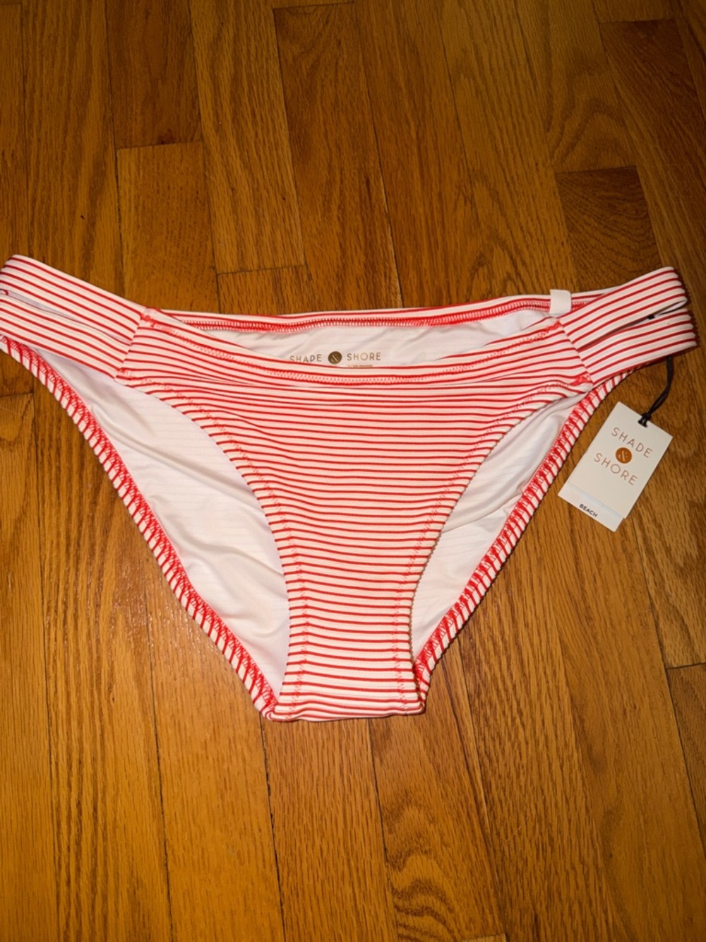 Shade & Shore White and Red Striped Bikini Bottoms